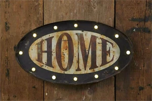 Primitive new Home Led Sign in Distressed Tin - Battery Operated - Picture 1 of 3