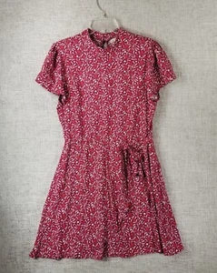 ROWA Tie Waist Floral Dress Women's **M-XL High Neck Short Sleeve Red NWT - Picture 1 of 12