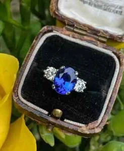 2.40 Ct Cushion Natural Tanzanite  & Diamond Engagement Ring 14K WhiteGold Solid - Picture 1 of 7