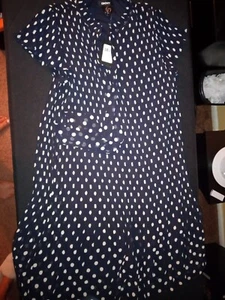 DDNY Size 10 Navy Polka Dots Dress - Picture 1 of 5
