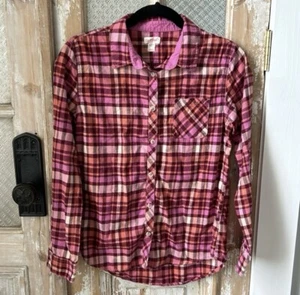 Girls Cat & Jack Plaid Flannel Shirt, Pink, Maroon, Orange, Size XL 14/16 - Picture 1 of 5