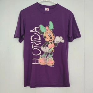 Vtg Minnie Mouse T-Shirt Disney Florida Purple Neon 90s Distressed soft thin - Picture 1 of 8
