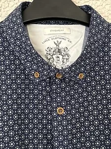 Linea Shirt Navy Blue Patterned Standard Fit Long Sleeve 100% Cotton Men's Large - Picture 1 of 8