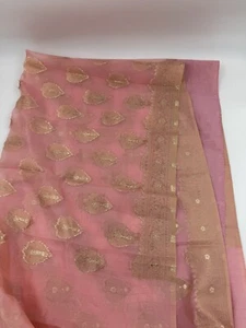 Saree Craft Material Gold Pink Print Indian Fabric Sheer 46" W X 5.8 YDs Silk - Picture 1 of 6