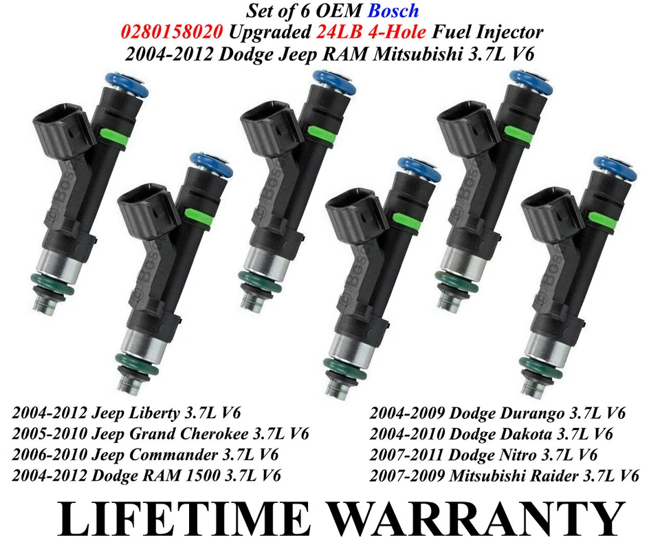 UPGRADE Bosch 24LB 4-Hole Set Of 6 Fuel Injector For 2007-2009 Mitsubishi Raider - Image 1 of 1