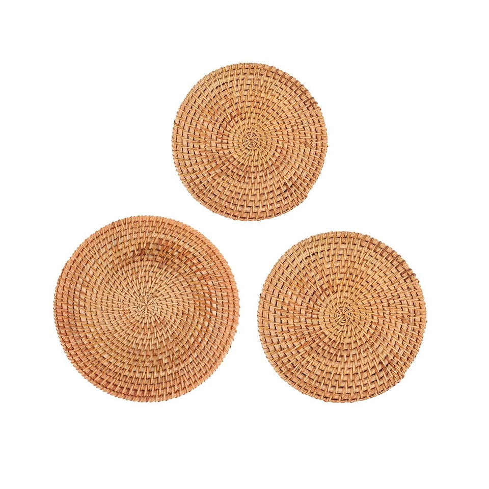 Round Rattan Placemats Birthday Gifts Coaster for Office Living Room Table - Image 1 of 1