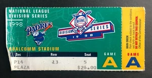 Boleto de colección 1998 NLDS Juego 3 Houston Astros vs San Diego Padres 3/10/98 - Imagen 1 de 1