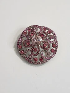 Vintage Round Filigree Flower Swirl Pink Glass Rhinestone Pin Brooch - Picture 1 of 7