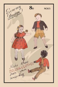 Reproduction Vintage Girl & Boy Dolls Sewing Pattern ED113 - Picture 1 of 1