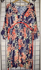 Vintage Midi Dress Butterfly Garden Size S/M 70s Waist Tie Red Blue Pale Green - Picture 1 of 11