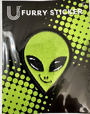 BUNDLE Furry Sticker of Green Alien Head & Rubber Keychain Metal Keyring U-STYLE