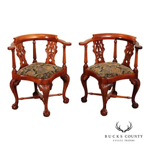 Chippendale Style Pair Of Mahogany Ball And Claw Corner Chairs - Picture 1 of 17