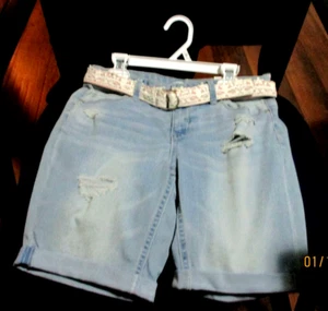 MUDD girls denim distressed shorts 16 white lace belt NWT Ret $32 - Picture 1 of 5