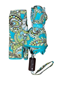 Ombrello Vera Bradley Auto Aperto Modello Pavone Blu Teal Lime Compatto Pioggia 38" - Foto 1 di 6