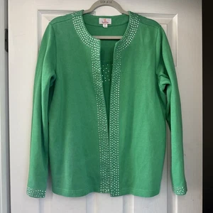 Quacker Factory Sweater Womens XL Green LS Rhinestones Christmas Holiday - Picture 1 of 9