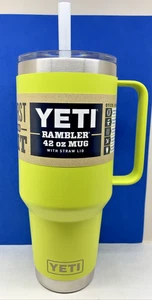 YETI NEW Firefly Yellow RAMBLER 42 oz Mug with Straw & Lid - Picture 1 of 8