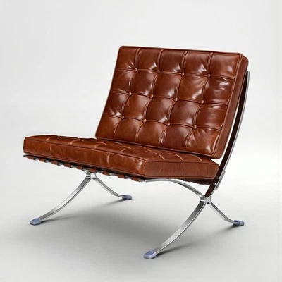 Sillón Mid-Century Cojín Cuero Real Marco Plegable, Asiento Club Otomano Foto 1 de 3