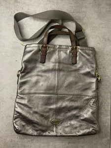Fossil Explorer Large Pewter Leather Fold over Messenger Crossbody Tote Satchel - Picture 1 of 8