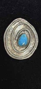 Vintage Navajo gehämmert Silber & Türkis oval 2" Anhänger 20GM - Bild 1 von 10
