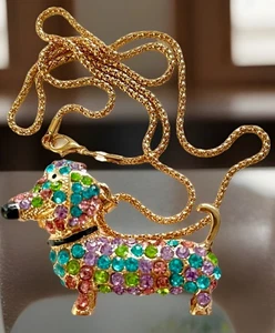 Dackel Kristall Weiner Hund Halskette Anhänger bunt launisch nicht Betsy Johnson - Bild 1 von 3