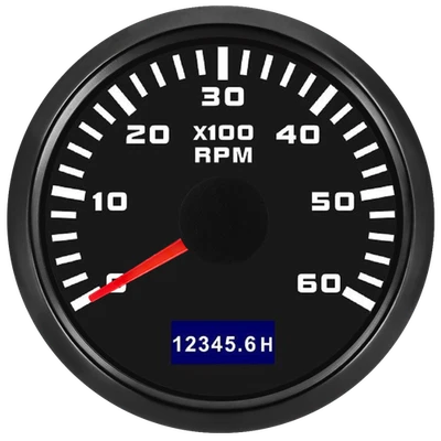 52mm Car Boat Marine Tachometer 0-6000RPM RPM Gauge LCD Tacho Digital Hour Meter - Image 1 of 4