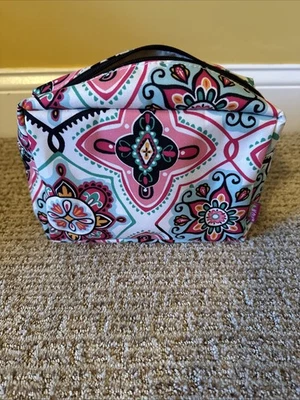 Bolsa de Viaje Cosmética N.Gil Cruz Geométrica 9”x 6x3 Maquillaje Cremallera Rosas Azules Foto 1 de 4