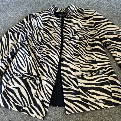 Chaqueta Brillante Estampado Cebra Y2K con Cuello Simulado Talla 1X Foto 1 de 4