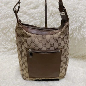 GUCCI GG Canvas Shoulder Bag Handbag 019-0537 Brown Leather Vintage Italy - Picture 1 of 15