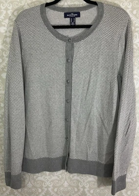 OUTFITTERS LANDS’ END Women’s Cardigan Sweater XL Gray Chevron Cotton Modal - Image 1 of 4