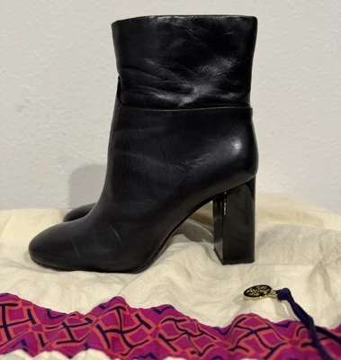 Botines Tory Burch para mujer talla 6 M cuero negro tacón bloque al tobillo Foto 1 de 4