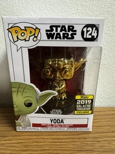 Funko Pop! Star Wars Yoda #124 Gold Chrome 2019 Galactic Convention Exclusive - Picture 1 of 9