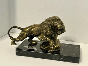 Vintage Messing Löwen Statue auf schwarzer Marmorplatte - Bild 1 von 20