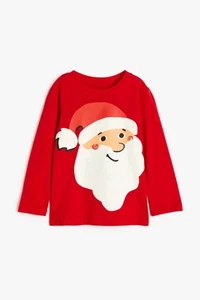 H & M Printed Santa Longsleeve Shirt Kids Size 2-4T  - Picture 1 of 2