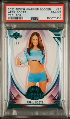 2022 Bench Warmer Soccer #86 April Scott Teal Foil 3/3 Bookend PSA 8 NEAR MINT - Image 1 of 3