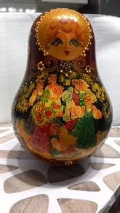 Vintage Russian Matryoshka Artist Signed Roly Poly Chime Doll - Foto 1 di 6