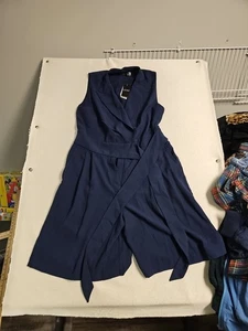 Lauren Ralph Lauren Womens Belted Blue Georgette Sleeveless Romper Size 14 New - Picture 1 of 8