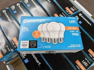 60-Watt EcoSmart LED A19 Dimmable Soft White Light Bulb / 4pk - Picture 1 of 6