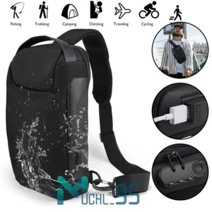Anti Theft Sling Bag Waterproof Chest Bag Crossbody Backpack w/ USB Charge Port - Picture 1 of 22