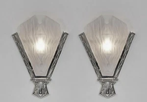 DEGUÉ : LARGE PAIR OF 1930 FRENCH ART DECO WALL SCONCES ...... lights muller era - Picture 1 of 12