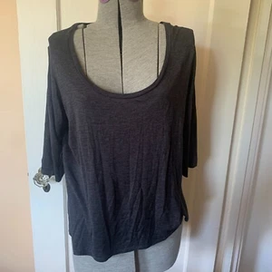 Eileen Fisher Easy Tee 3/4 sleeve Dark Gray Silk Cotton Jersey Minimalist Large - Picture 1 of 3