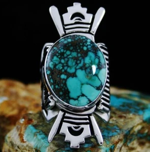 Steven J. Begay Darling Darlene Spinnennetz Türkis Overlay Ring - Bild 1 von 8