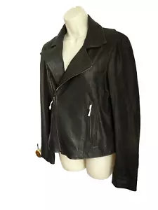 CHAQUETA THEORY Damas Talla M 100% Cuero Cordero NEGRO MOTO Algodón Franela Forrada - Imagen 1 de 8