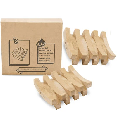 2PCS Self Draining Wooden Bamboo Soap Dish Holder Tray Saver For Bathroom Shower - Image 1 of 4