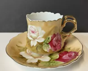 Vintage Lefton Rose Cup and Saucer white/pink roses/gold trim Hand painted Japan - Picture 1 of 6
