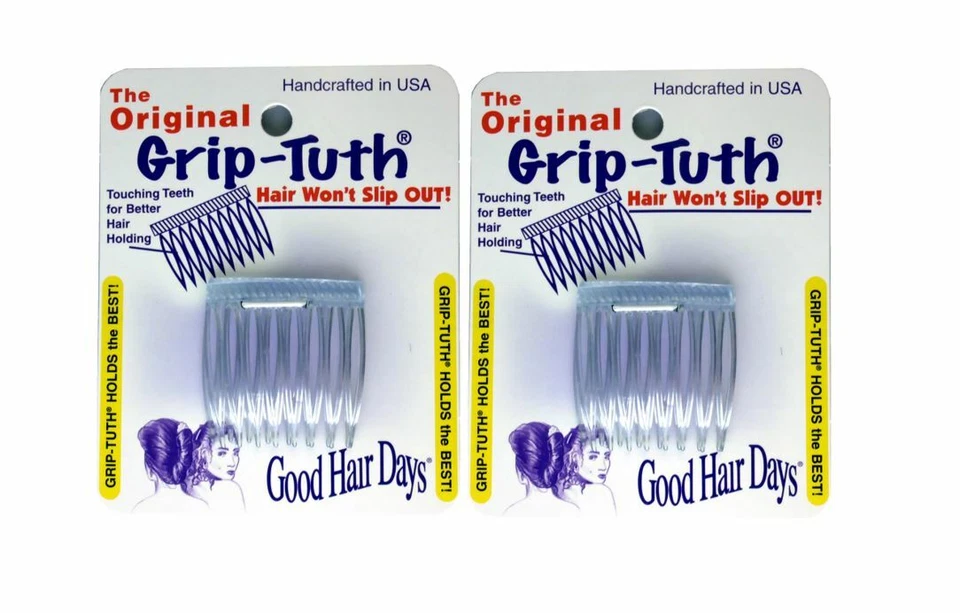 Good Hair Days Grip Tuth Combs 40072 Set of 2 Clear 1 1/2" Wide