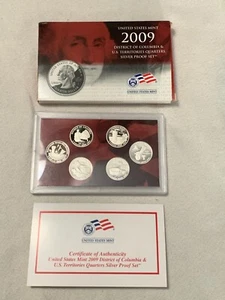 2009 US Mint SILVER Proof Coins - DC and US Territories Quarters w/ COA &OGP - Picture 1 of 2
