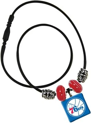NBA PHILADELPHIA 76ERS LIFETILE CORD NECKLACE GLASS METAL BEADS BRAND NEW - Image 1 of 4