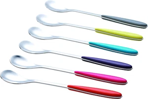 WF22 Ice-Cream Sundae Spoon Set of 6, Assorted Colours - Long Handle, Latte Spoo - Picture 1 of 9