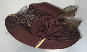 VTG CARISSIMO Womens Derby Church Sunday Cocktail Party Embellished Hat Brown - Picture 1 of 20