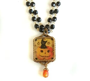 Collana Halloween Maximal Art John Wind Jack-O-Lantern Gatto Nero Gioielli Oro - Foto 1 di 3
